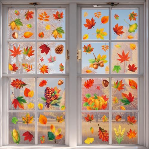Thanksgiving Window Clings - 6 Sheets Autumn Maple Leaf Decor