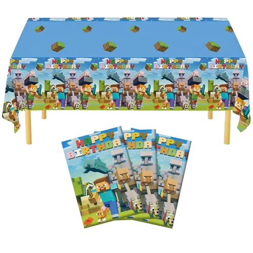 Pixel Game Party Tablecloths - 3 Pack Disposable Waterproof Table Covers