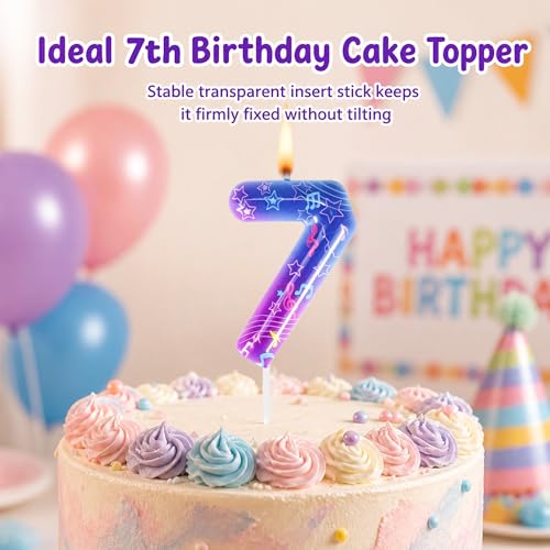 Kpop 7th Birthday Candle with Music Notes - Purple Gradient Cake Topper