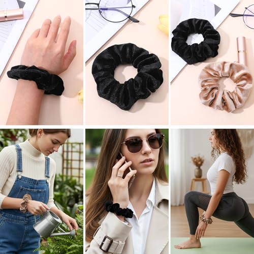Dopenspi 4PCS Velvet Pocket Scrunchies with Hidden Storage Zipper