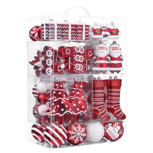 Valery Madelyn Christmas Ball Ornaments Set - Traditional Red & White, 155 pcs
