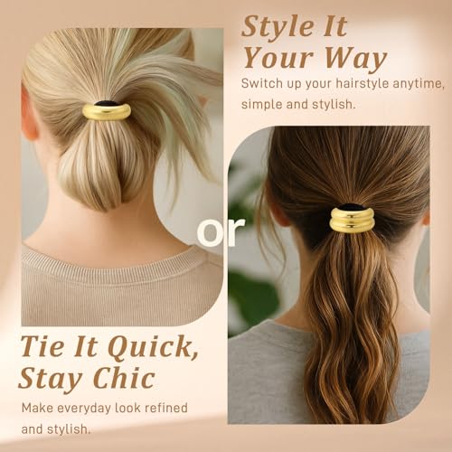 3PCS Gold Metal Hair Bands - Geometric Ponytail Cuffs for Thick Hair