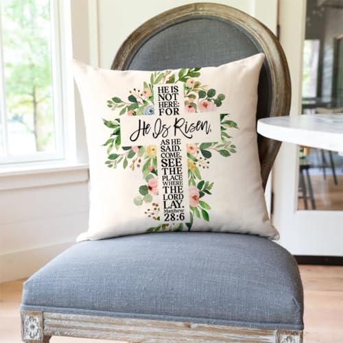 Easter Cross Pillow Cover 18x18 Inch Greenery Farmhouse Decor