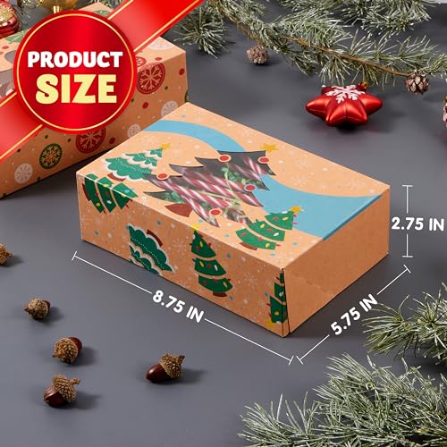 Christmas Cookie Gift Boxes with Window - 12 Pack, Kraft Bakery Tins for Pastries and Baked Goods - Variety of 3 Designs - 8.75 x 5.75 x 2.75 Inches