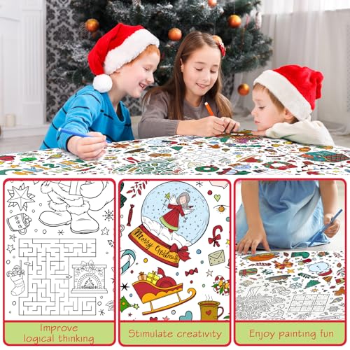Christmas Coloring Tablecloth for Kids - 40 x 28 Inch Fun Activity