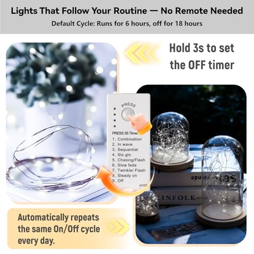 Rechargeable Fairy Lights with Timer & 8 Modes - 16FT 50LED String Lights for Indoor Decor