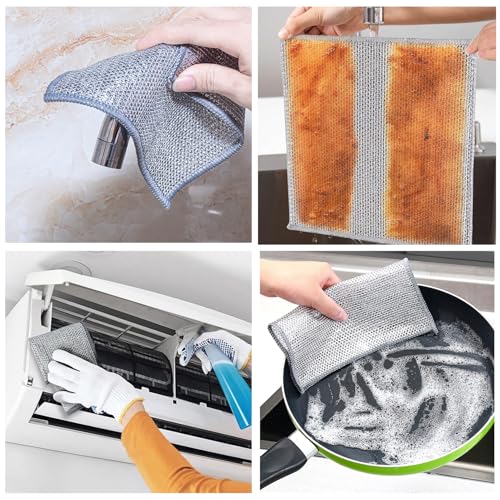 10 PCS Double Layer Stainless Steel Wire Dishwashing Cleaning Cloths