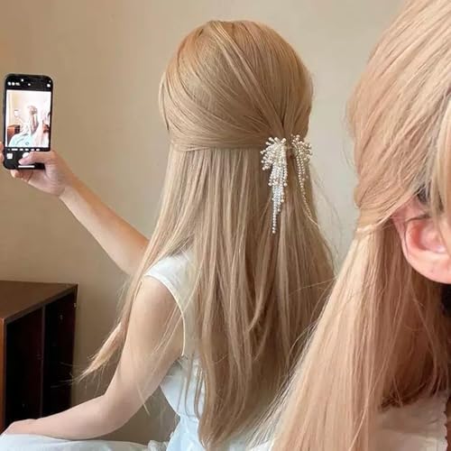 Agirlvct Pearl Tassel Hair Claw Clips Rhinestone Hair Pins 3 Pcs