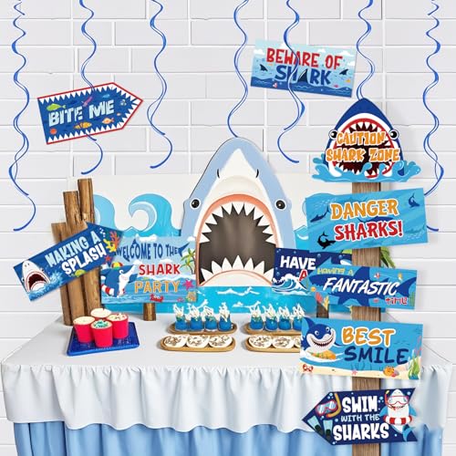 Hooqict Shark Birthday Party Decorations – 20pcs Welcome Signs for Kids Boys Under The Sea Ocean Beach Theme