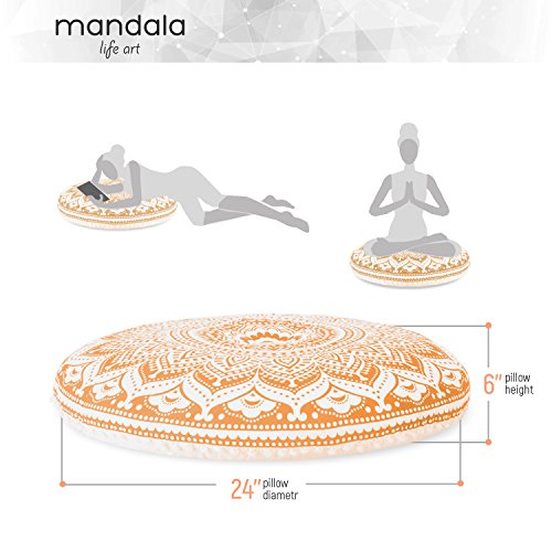 Mandala Life ART Bohemian Floor Cushion Cover - 32" Round Golden Lotus