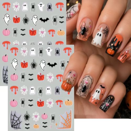 Halloween Nail Stickers 6 Sheets Bat Spider Web Decals for DIY Manicure