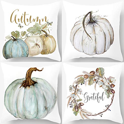 Autumn Pumpkin Pillow Covers Set of 4 18x18 Inches Fall Decor Grateful Thanksgiving Cushion Covers