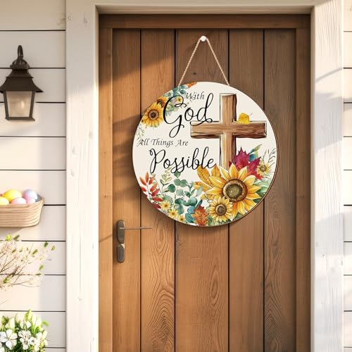 Spring Door Hanger - With God All Things Are Possible Sunflower