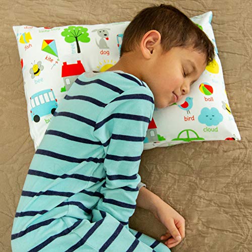 Toddler Pillowcase 'Words' - 100% Cotton, Machine Washable, 13x18 & 14x19