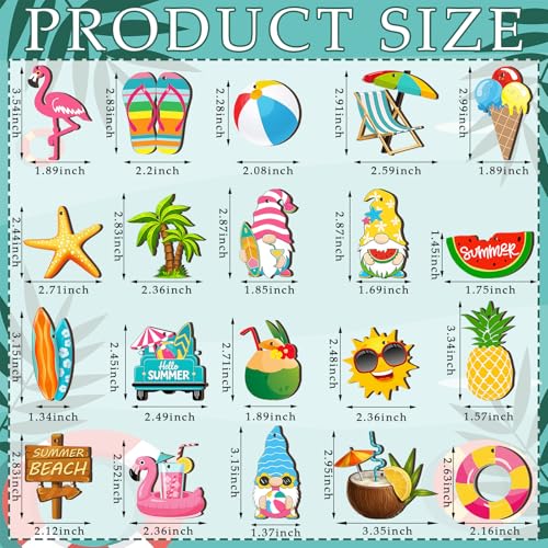 Summer Tree Ornaments Set - 40 Wooden Holiday Decorations for Beach, Gnome, Flamingo, Hawaiian Party