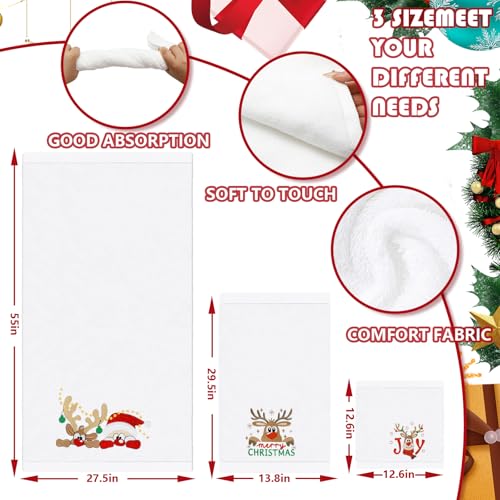 Christmas Embroidered Cotton Bathroom Towels Set of 3 - Santa Reindeer Holiday Decor