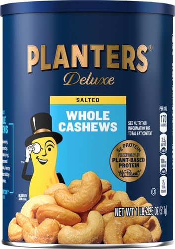 PLANTERS Deluxe Salted Whole Cashews, Roasted Snack Nuts, 18.25oz (Pack of 4)