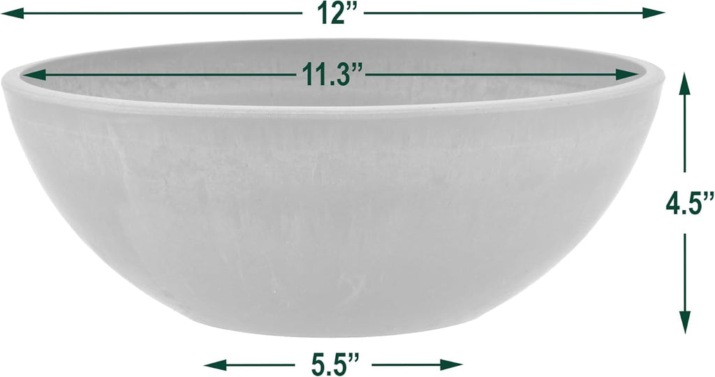 PSW Pot Collection | M30TP 12-Inch Low Bowl Planter - Drillable, Shallow Design for Succulents & Herbs, Taupe
