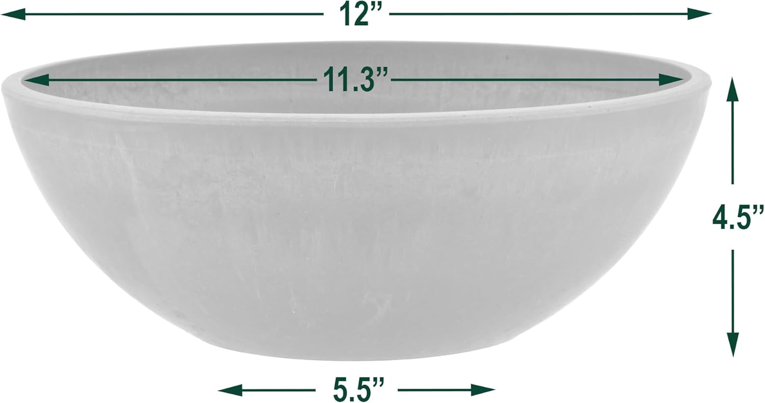PSW Pot Collection | M30TP 12-Inch Low Bowl Planter - Drillable, Shallow Design for Succulents & Herbs, Taupe