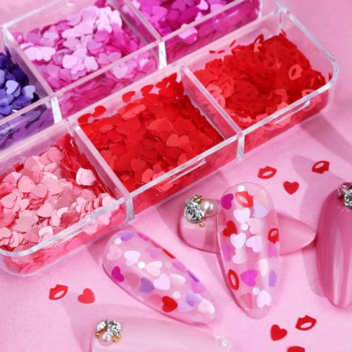 Valentine's Day 6-Grid Heart Nail Art Glitter Sequins & Decals Kit