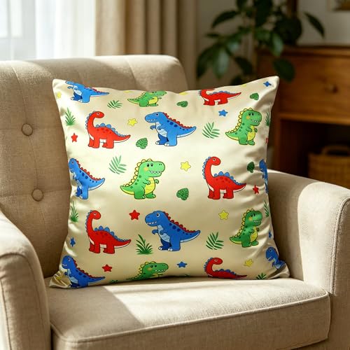 Dinosaur Throw Pillow Cover - Cute Cartoon Design, 17.7"