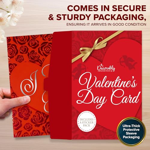 Elegant Red Foil Embossed 5x7 Valentine Card Set with Stickers