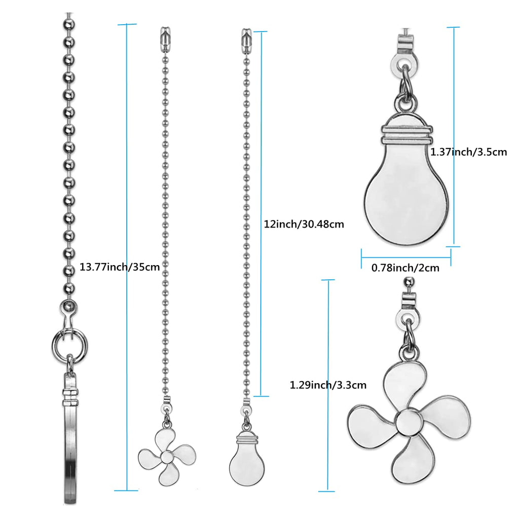ZE-268S6- Ceiling Fan Pull Chain Set, 12 Inch Nickel, 4 Pieces Fan and Light Design Extension, for Ceiling Fan and Lighting