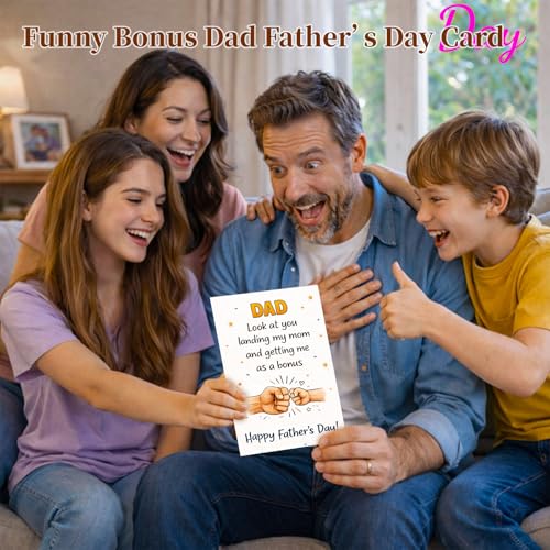 Funny Father's Day Card for Stepdad & Dad - 5.5"x8" Blank Greeting Card