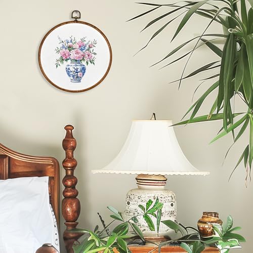 BCUANGD Blue and White Round Wall Art - Floral Canvas Decor 10"