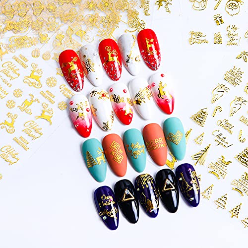 Vezocim Gold Christmas Nail Art Stickers 9 Sheets Holographic 3D Winter