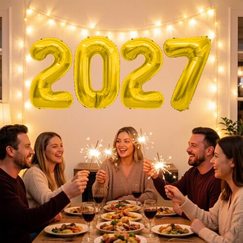 40 Inch Gold 2027 Number Balloons - Mylar Foil Decorations for Party