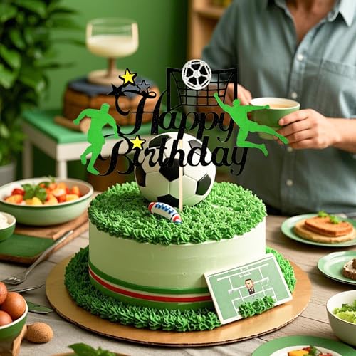 Soccer Happy Birthday Cake Topper - Glitter Sports Theme Decoration