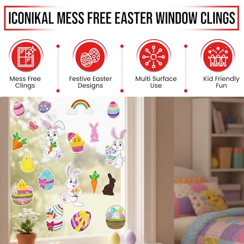 Iconikal Easter Window Clings 100-Count Reusable Bunny Egg Decals