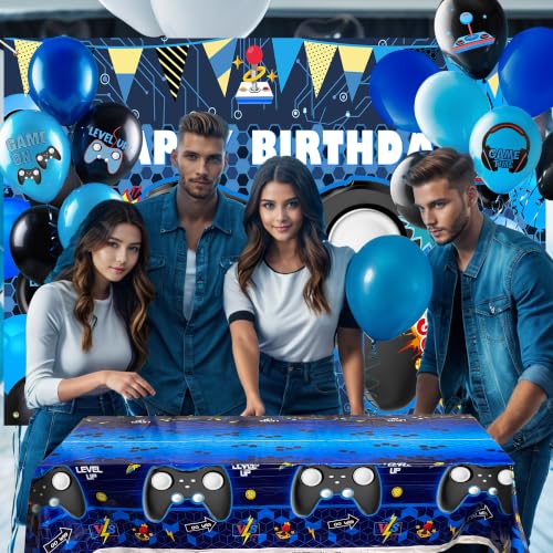 15-Piece Video Game Party Decoration Set – Backdrop, Tablecloth & Balloons