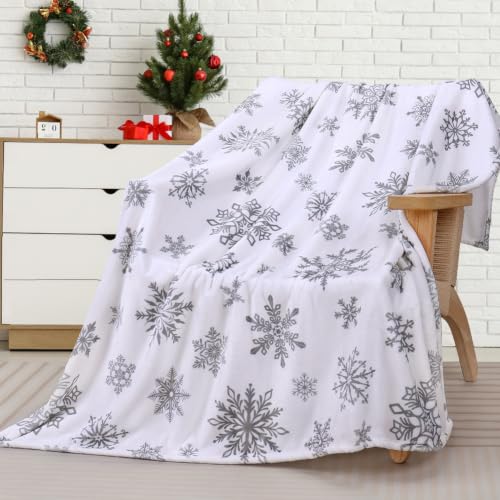 Christmas Snowflake Throw Blanket - 60x80 Inches Cozy Fuzzy Fleece for Holiday Winter