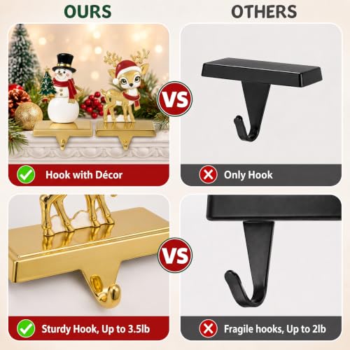 Christmas Stocking Holders for Mantle 4-Pack Weighted Metal Hooks - Mix