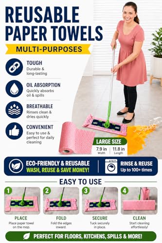 Reusable Paper Towels Roll - 60 Washable Cleaning Cloths
