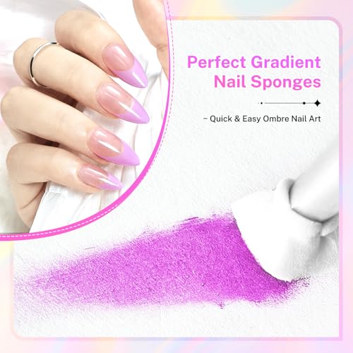 JODSONE 100PCS Soft Nail Sponges with Grabber Pen for Gradient Art