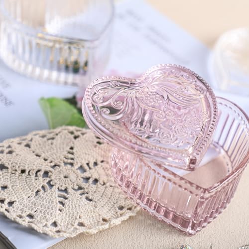 Pink Crystal Glass Heart-Shaped Jewelry & Candy Storage Box
