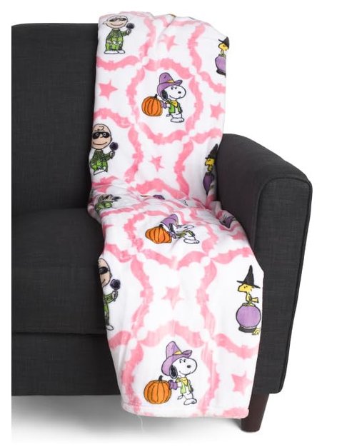 Berkshire Blanket & Home Co. Halloween Throws and Blankets (Halloween Peanuts Gang with Pink Trim, 60" x 70")