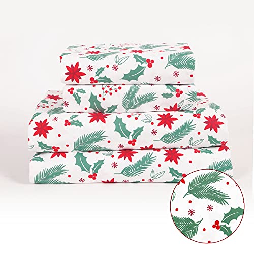 Christmas Greens Queen Sheet Set with Deep Pockets - Microfiber Holiday Bedding