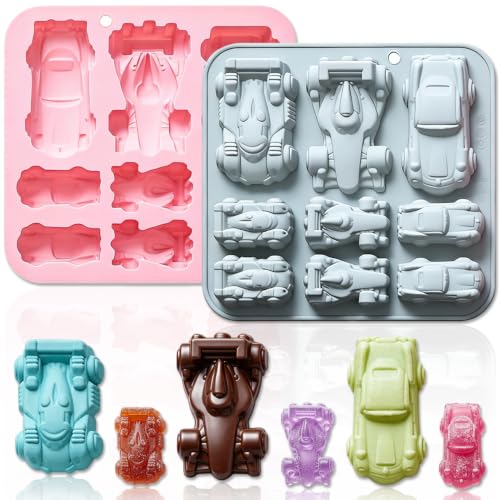 2 Pack Racing Car Silicone Molds for Chocolate & Cake Baking