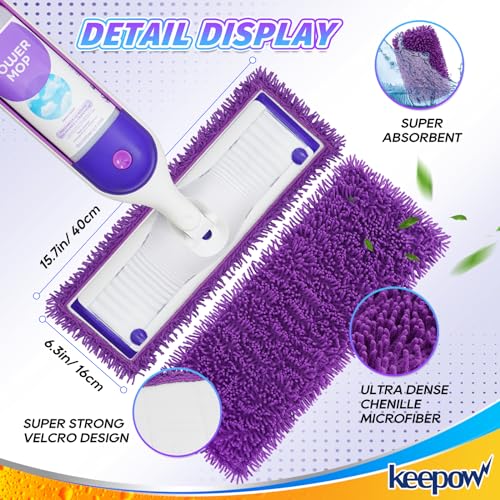 KEEPOW Reusable Mop Pads for Swiffer PowerMop - 2 Pack, Microfiber Refills