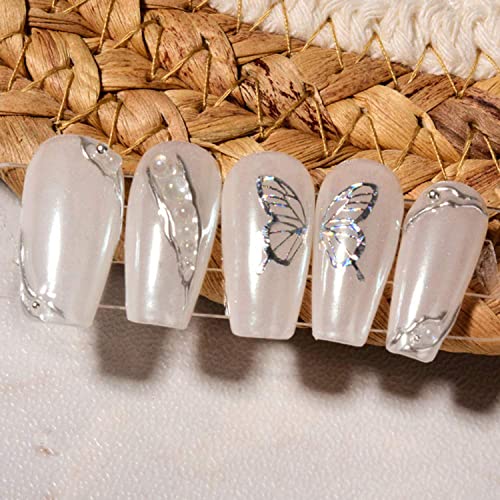 Vezocim 7 Sheets Silver Nail Art Stickers 3D Butterfly Heart Decals