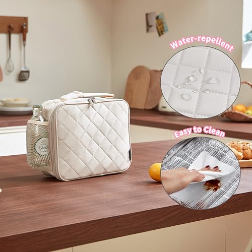 Pink Insulated Lunch Bag for Women, Quilted Lunch Tote with Aluminum Foil Lining, 6-Hour Hot & Cold Preservation, Easy-Clean & Spacious