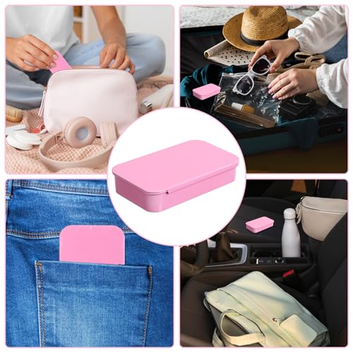 2 Pack Portable Dental Floss Holder Refillable Pink Tinplate Case