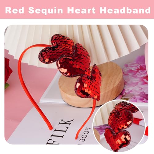 SUMERSHA Red Sequin Heart Headband Glitter Love Hair Band for Women