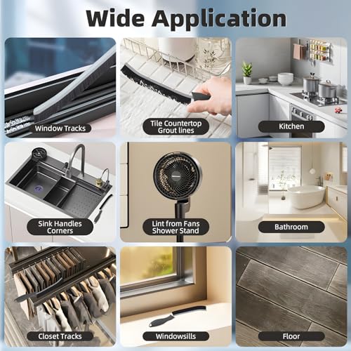Black 3-Pack Hard Bristle Crevice Cleaning Brushes for Grout & Tight Spaces