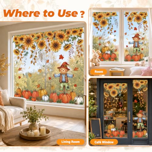 Fall Window Clings - 9 Sheets of Sunflower & Pumpkin Decor