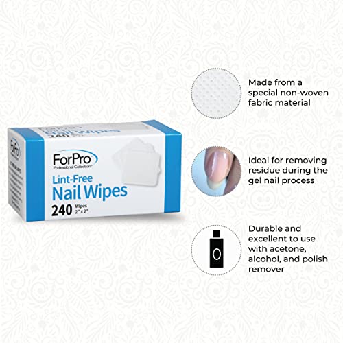 ForPro Lint-Free Nail Wipes 2" x 2" Non-Woven Polish Remover Wipes, 240-Count